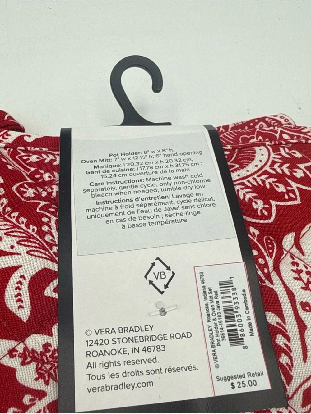 VERA BRADLEY Java Red paisley Pot Holder & Oven Mitt 2 Piece Set NWT